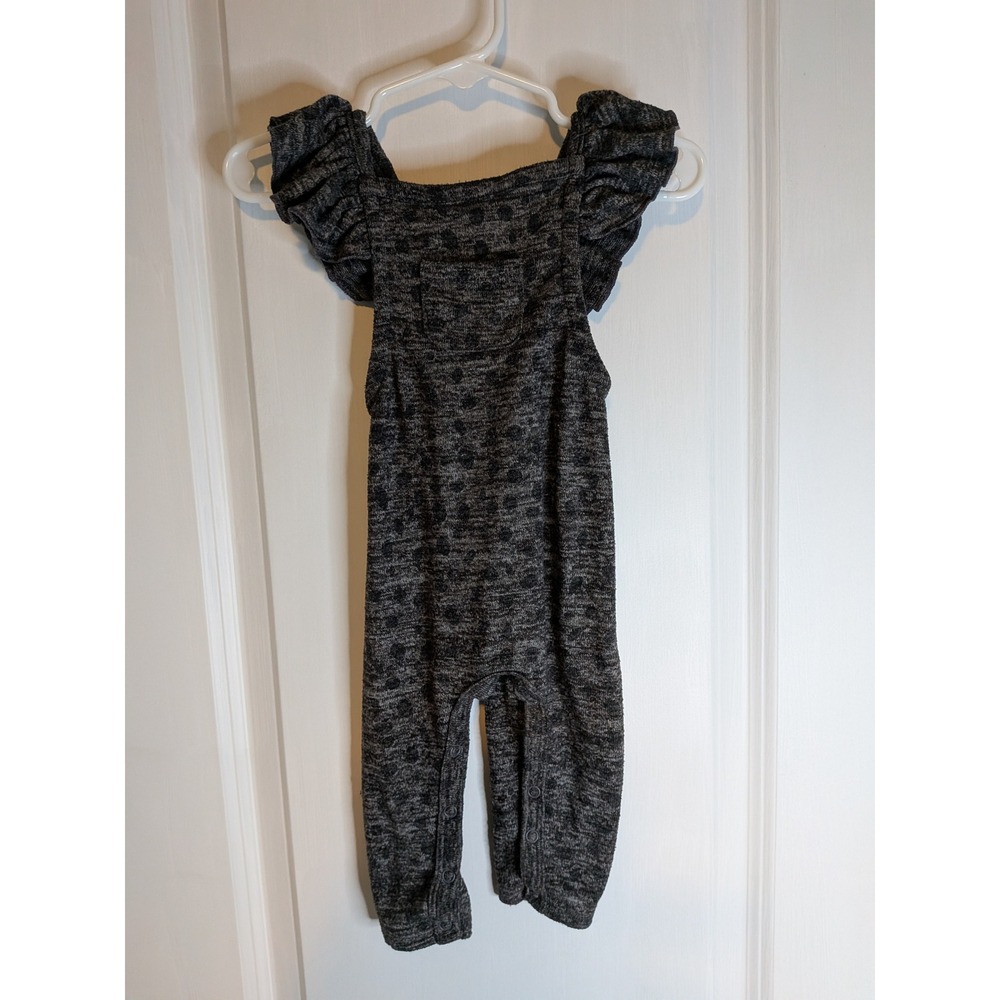 Jessica Simpson Baby Girl Grey Polka Dot Ruffle Strap Overalls Romper 12M